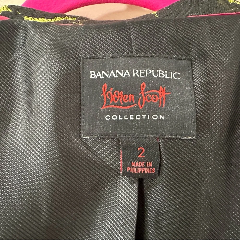 Banana Republic L’Wren Scott Blazer Bright Celery Black Floral Jacquard Peplum 2 - Picture 8 of 11